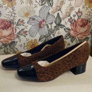 Clarks Marilyn Sara Brown Leopard Print Block Heels